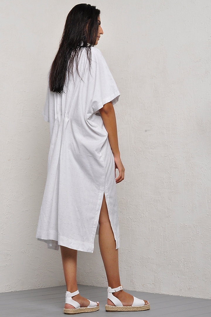 White Cotton Kaftan Vacation Shirt Dress by Ritesh Kumar at Pernia's Pop Up Shop
