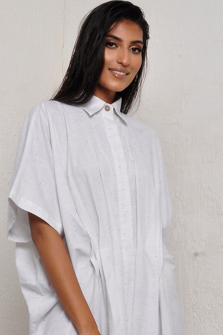 White Cotton Kaftan Vacation Shirt Dress by Ritesh Kumar at Pernia's Pop Up Shop