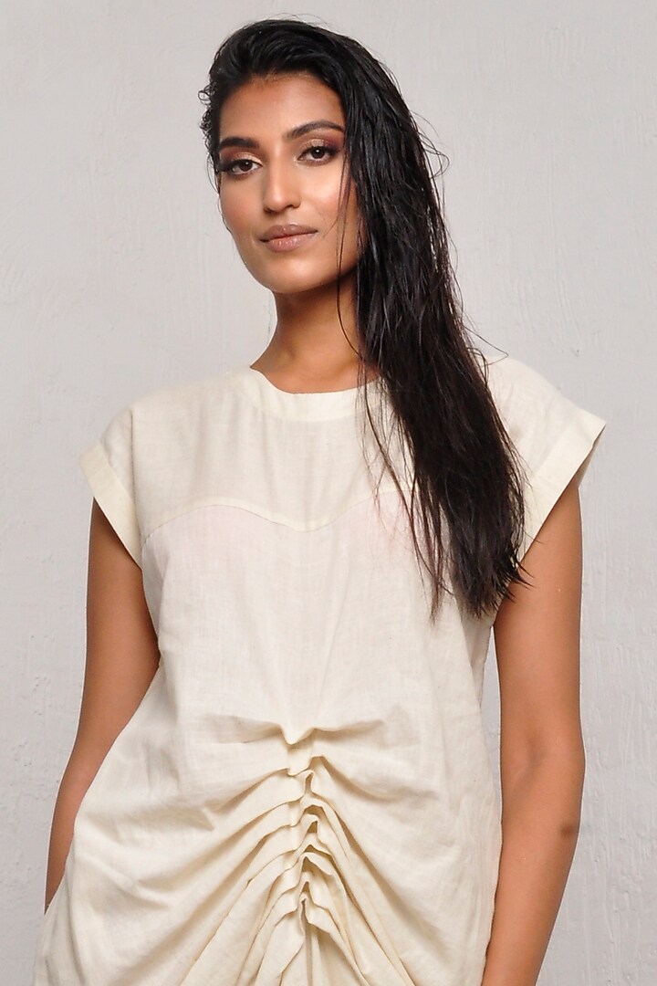 Ivory Khadi Cotton Jumpsuit by Ritesh Kumar at Pernia's Pop Up Shop
