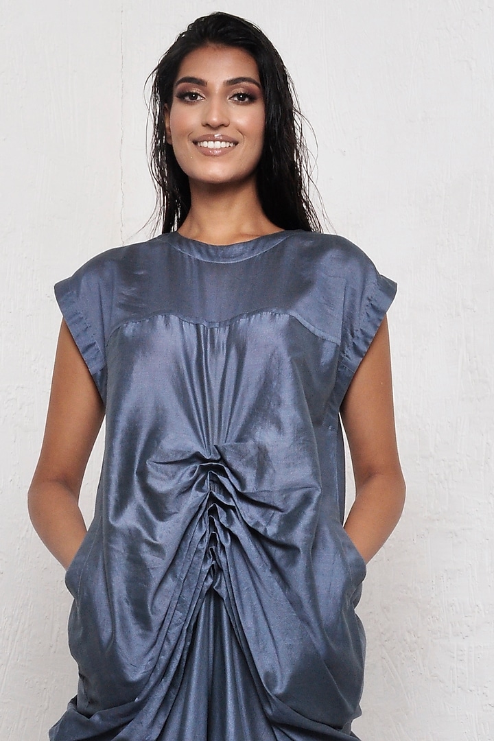 Indigo Cotton Pleated Jumpsuit by Ritesh Kumar at Pernia's Pop Up Shop
