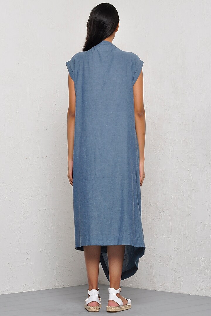 Indigo Cotton Pleated Draped Vacation Dress by Ritesh Kumar at Pernia's Pop Up Shop