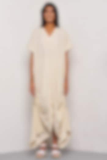 Ivory Khadi Cotton Pleated Dress by Ritesh Kumar
