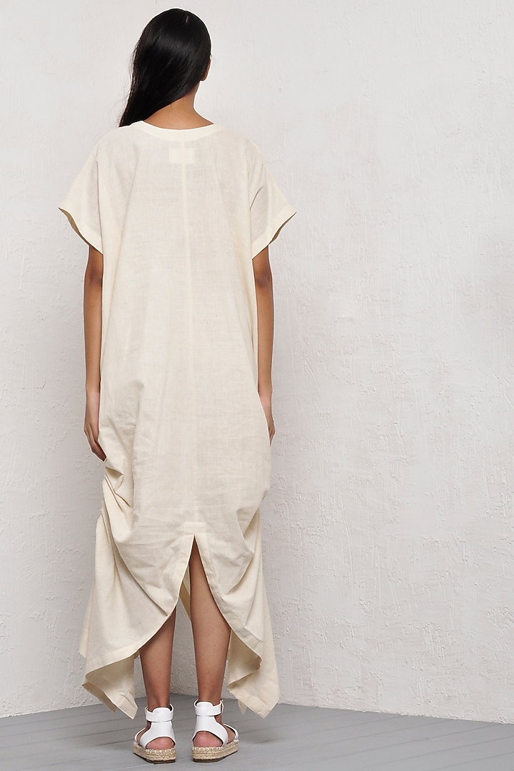 Ivory Khadi Cotton Pleated Summer Dress by Ritesh Kumar at Pernia's Pop Up Shop