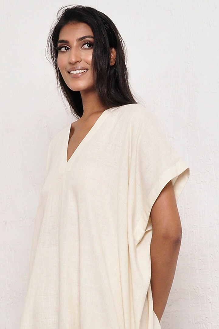 Ivory Khadi Cotton Pleated Summer Dress by Ritesh Kumar at Pernia's Pop Up Shop