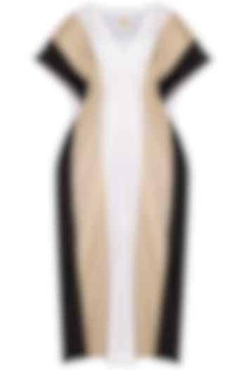 Beige & White Color Blocked Kaftan Summer Dress  by Ritesh Kumar at Pernia's Pop Up Shop