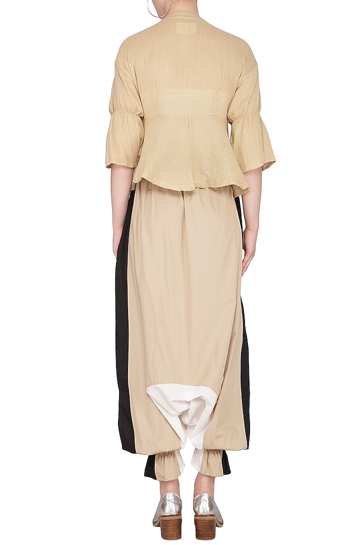 Beige & White Color Blocked Harem Pants by Ritesh Kumar at Pernia's Pop Up Shop