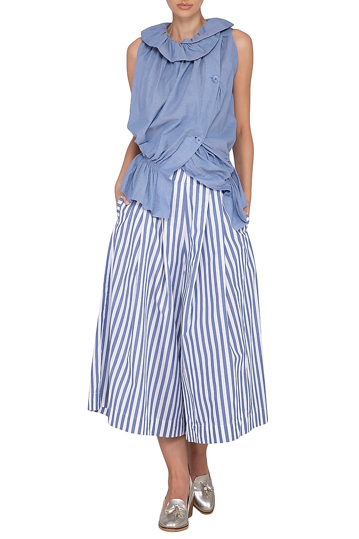 Sky Blue Ruched Vest Top by Ritesh Kumar at Pernia's Pop Up Shop