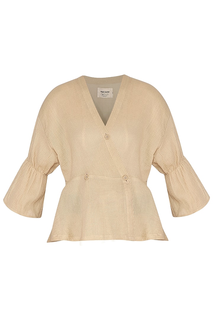 Beige Wrap Top With Button Closure by Ritesh Kumar