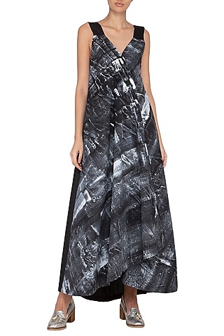 Black Hand Painted Wrap Maxi Dress by Ritesh Kumar