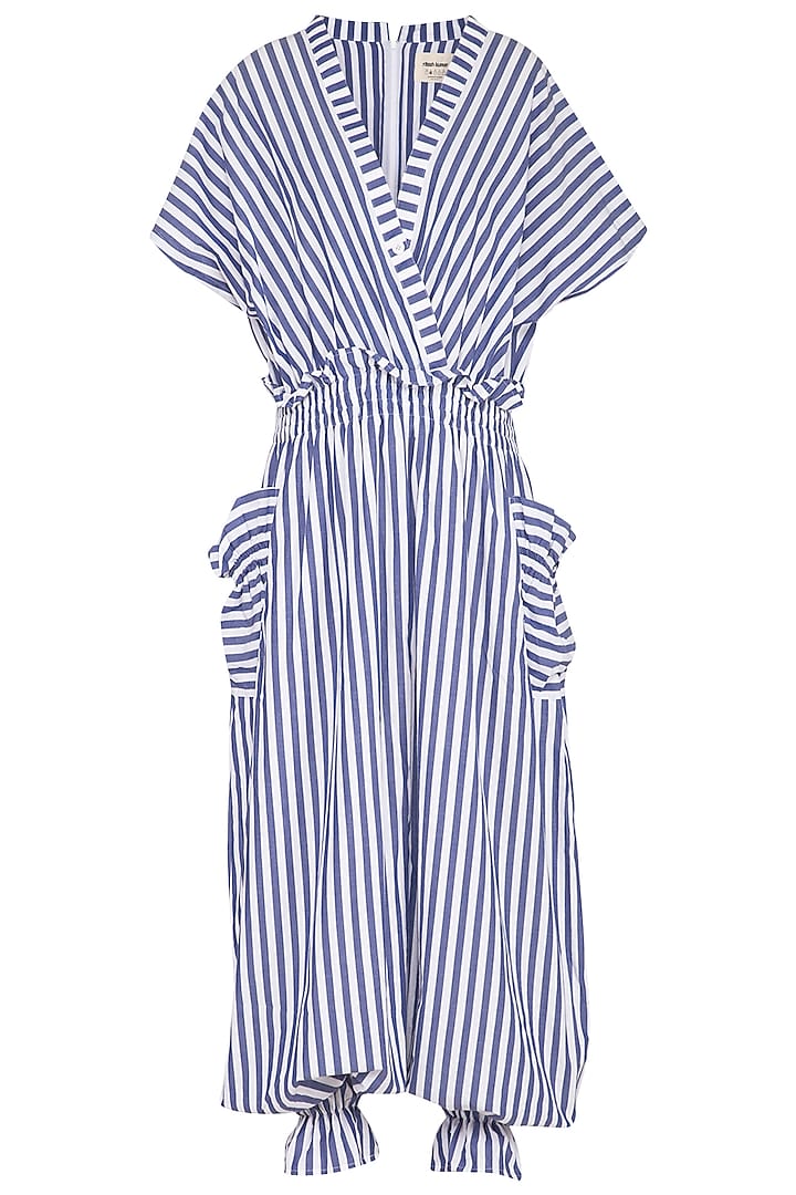 Blue & White Striped Jumpsuit by Ritesh Kumar