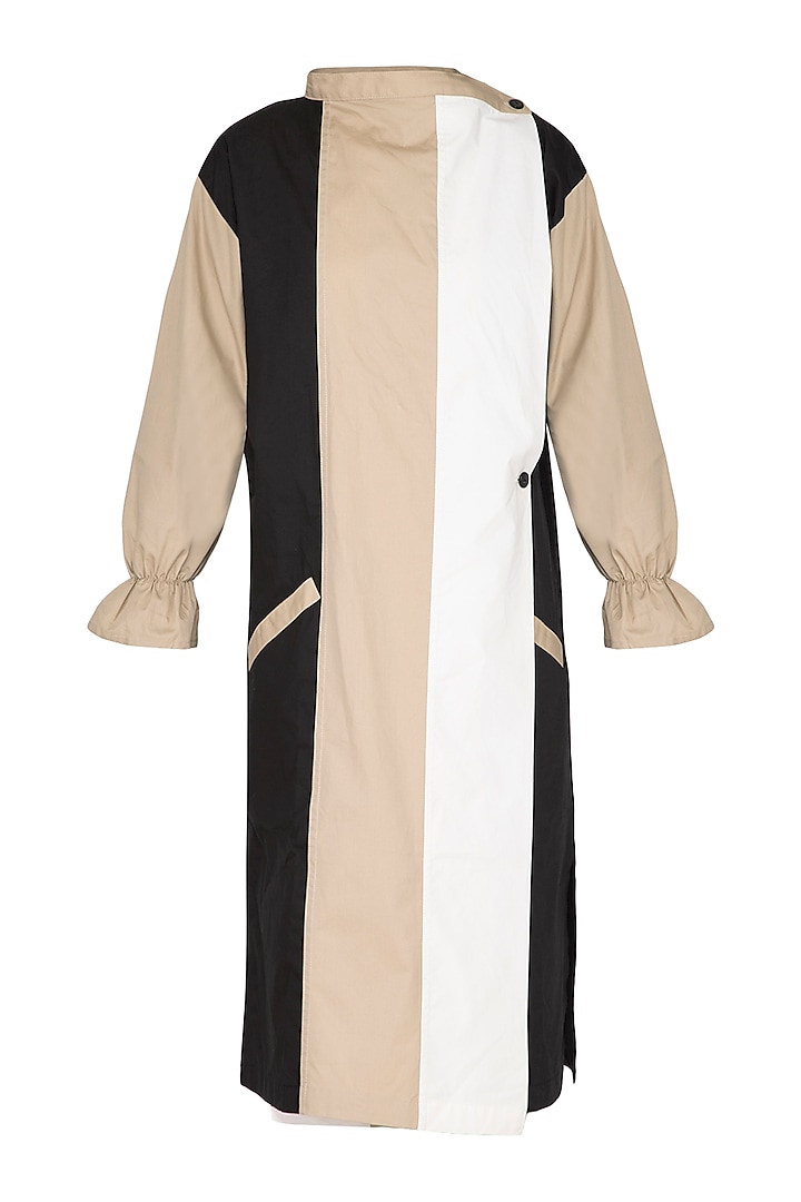 Beige Color Blocked Trench Dress by Ritesh Kumar