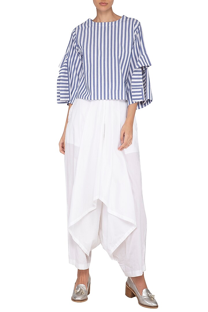Blue & White Striped Boxy Fit Top by Ritesh Kumar at Pernia's Pop Up Shop