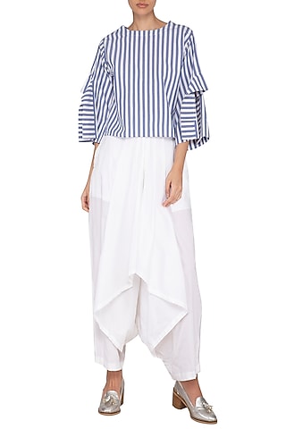 Blue & White Striped Boxy Fit Top by Ritesh Kumar