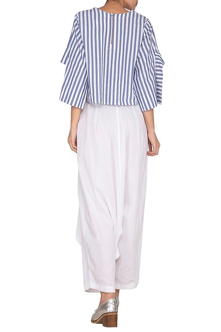 Blue & White Striped Boxy Fit Top by Ritesh Kumar at Pernia's Pop Up Shop