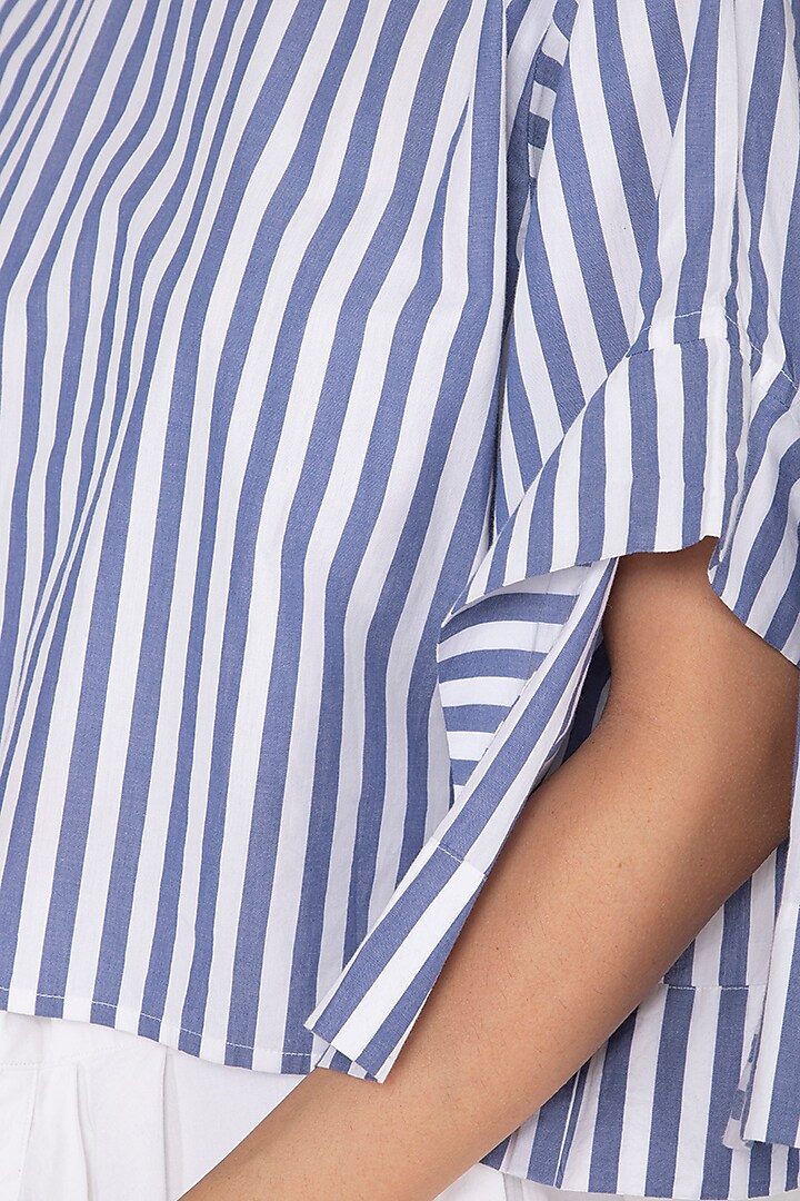 Blue & White Striped Boxy Fit Top by Ritesh Kumar at Pernia's Pop Up Shop
