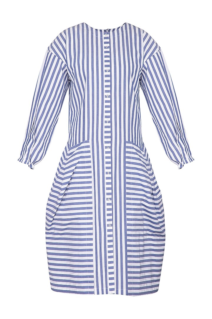 Blue & White Striped Shirt Dress by Ritesh Kumar