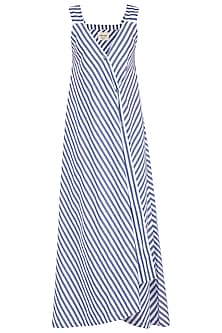Blue & White Striped Wrap Maxi Dress Design by Ritesh Kumar at Pernia's ...