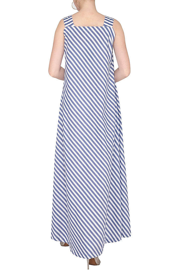 Blue & White Striped Wrap Maxi Summer Dress by Ritesh Kumar at Pernia's Pop Up Shop