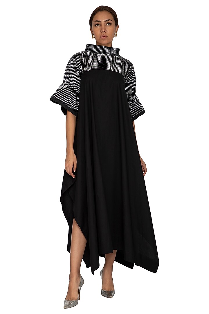 Black High Neck Midi Vacation Dress by Ritesh Kumar at Pernia's Pop Up Shop