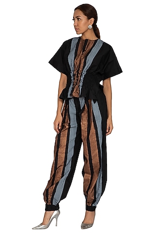 Black Block Printed Poncho Top by Ritesh Kumar