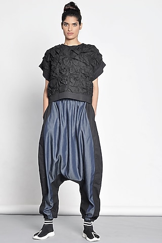 Cobalt Blue Color Blocked Pants by Ritesh Kumar