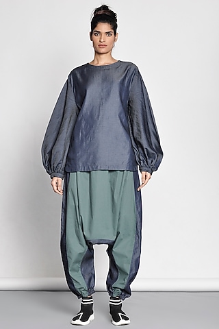 Emerald Green Color Blocked Pants by Ritesh Kumar
