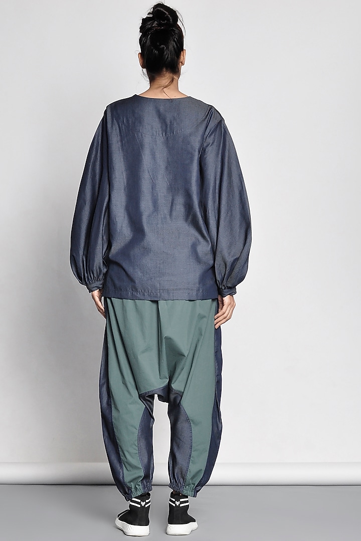 Emerald Green Color Blocked Pants by Ritesh Kumar at Pernia's Pop Up Shop