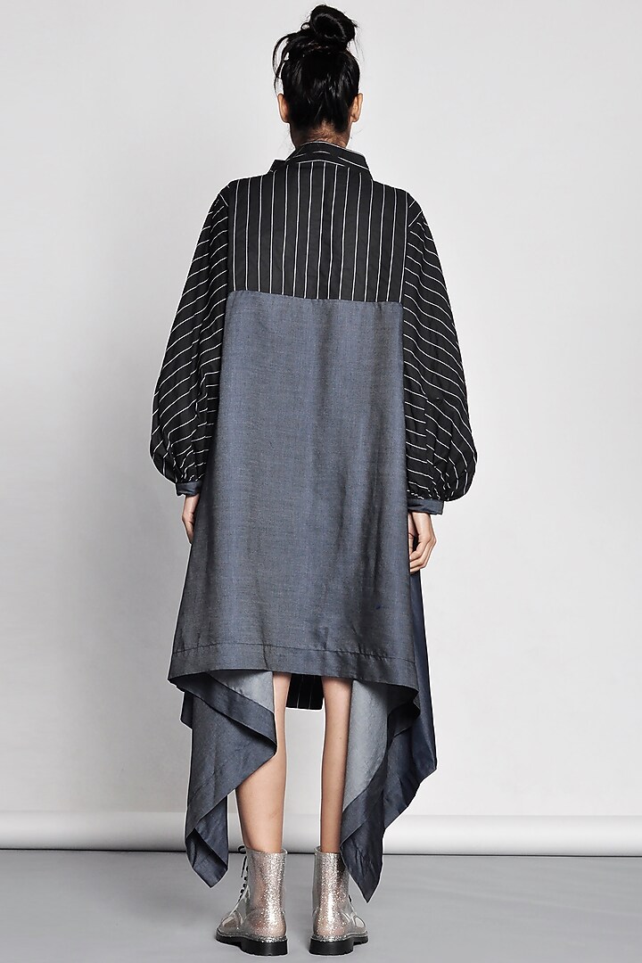 Black Trench Jacket With Thread Stitch Lines by Ritesh Kumar at Pernia's Pop Up Shop