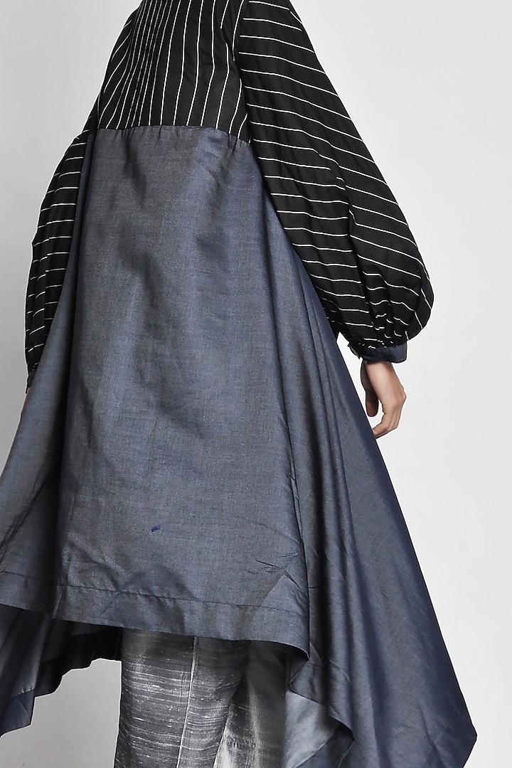 Black Trench Jacket With Thread Stitch Lines by Ritesh Kumar at Pernia's Pop Up Shop