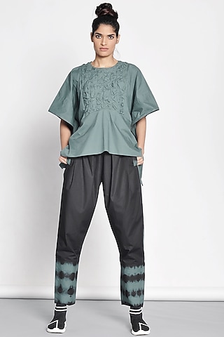 Black & Green Color Blocked Pants by Ritesh Kumar