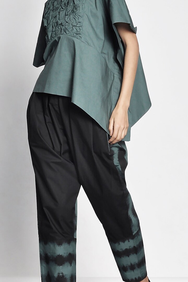 Black & Green Color Blocked Pants by Ritesh Kumar at Pernia's Pop Up Shop