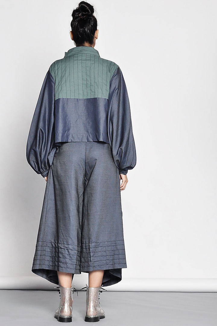 Emerald Green Wrap Jacket With Color Blocking by Ritesh Kumar at Pernia's Pop Up Shop