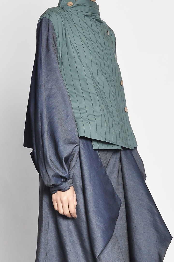 Emerald Green Wrap Jacket With Color Blocking by Ritesh Kumar at Pernia's Pop Up Shop