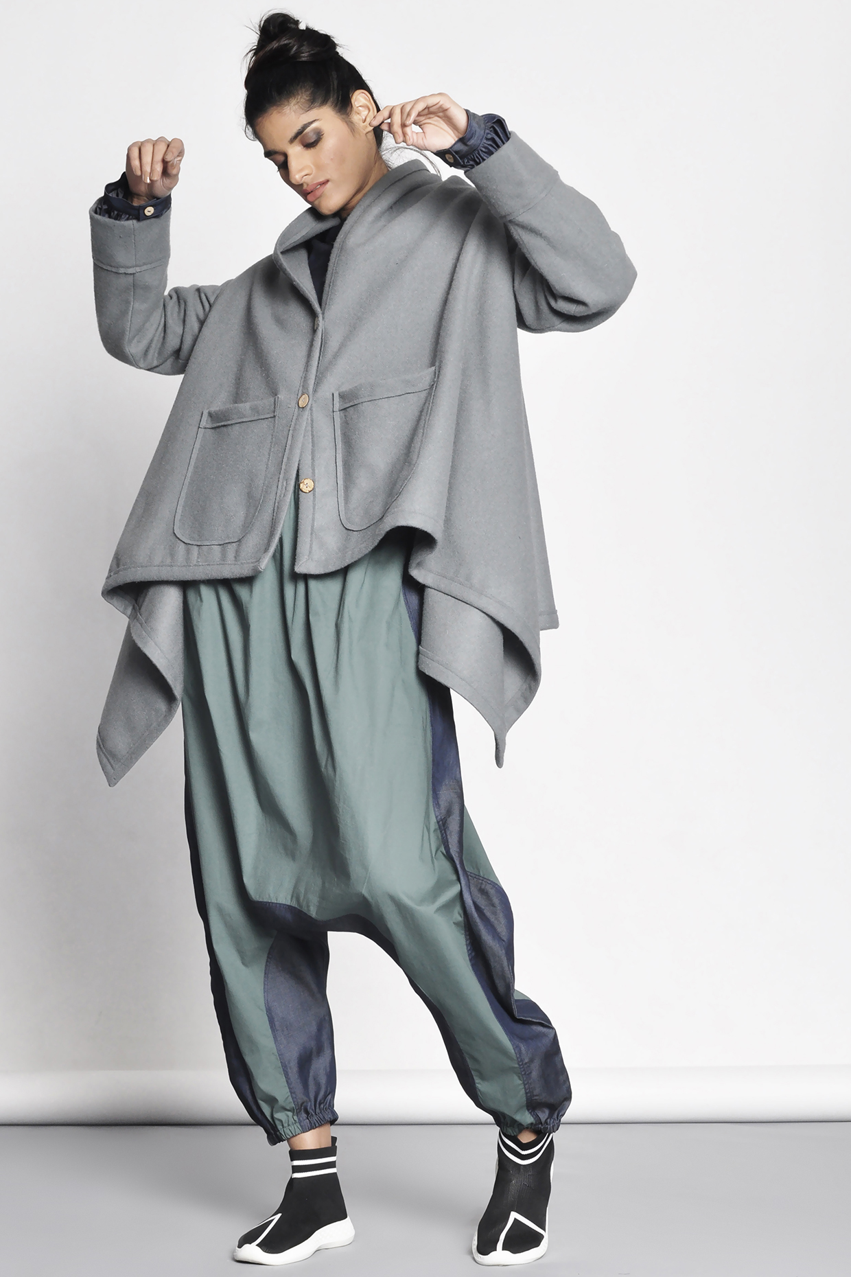 Grey Waterfall Jacket With Patch Pockets by Ritesh Kumar at Pernia's Pop Up Shop