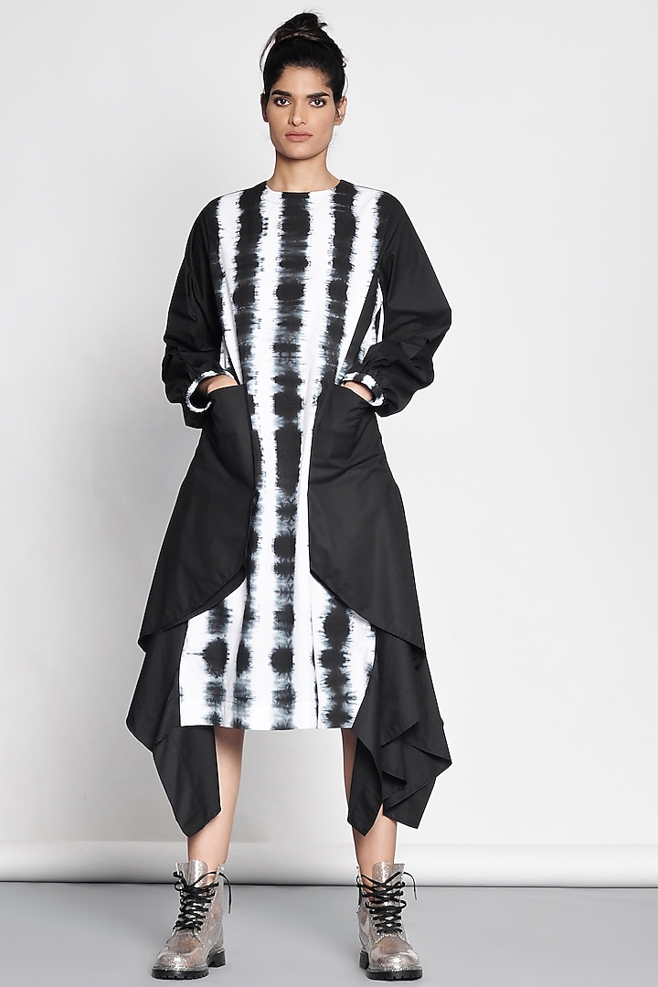 Black & White Dress With Draped Pockets by Ritesh Kumar at Pernia's Pop Up Shop