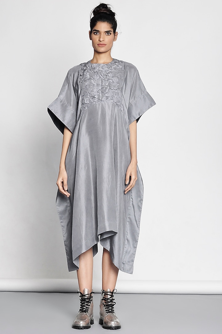 Silver Kaftan Dress With Origami by Ritesh Kumar