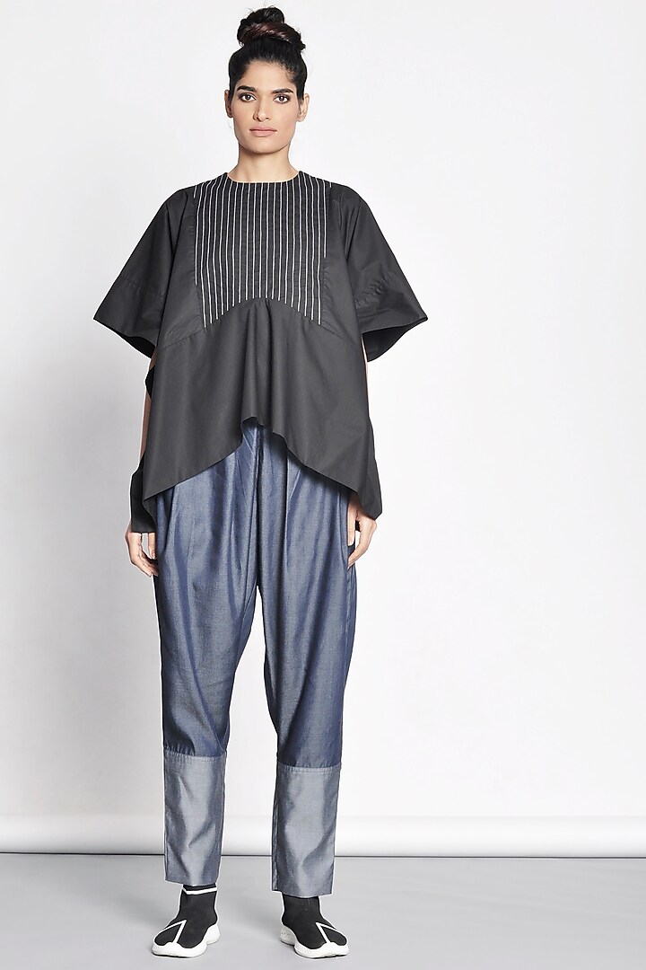 Black Poncho Top With Thread Detailing by Ritesh Kumar at Pernia's Pop Up Shop