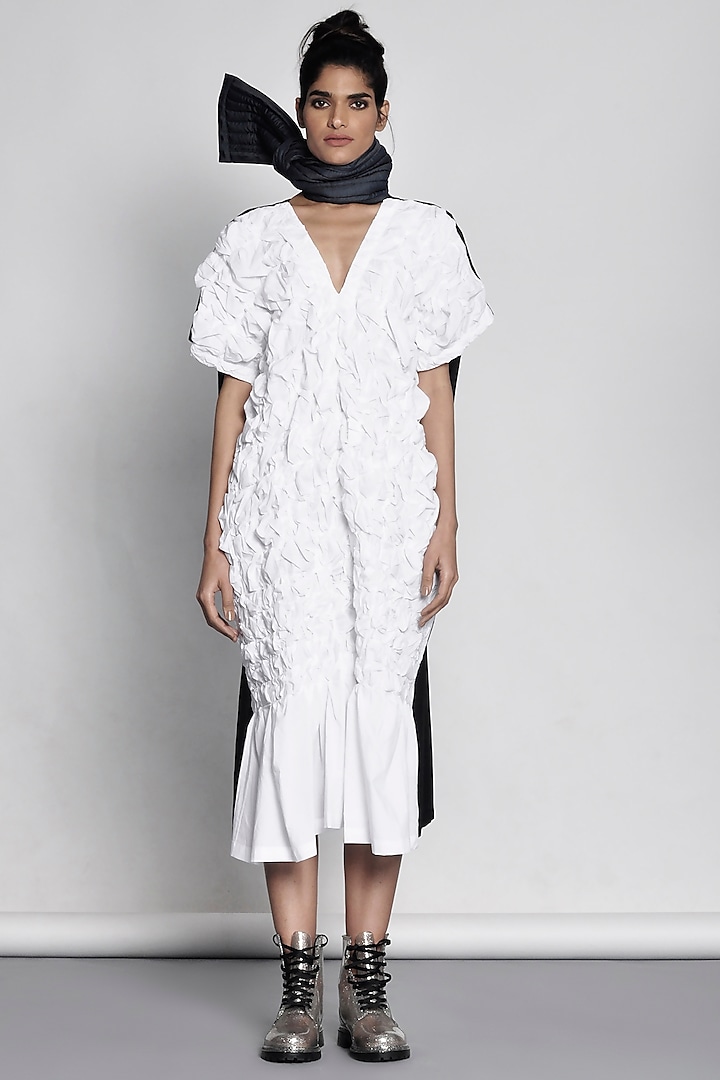 White Midi Dress With Origami by Ritesh Kumar