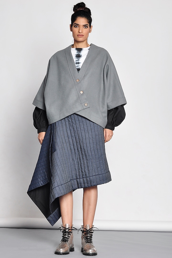 Grey Kimono Jacket With Buttons by Ritesh Kumar