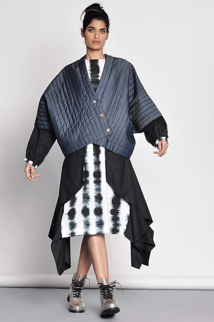 Cobalt Blue Quilted Kimono Jacket by Ritesh Kumar