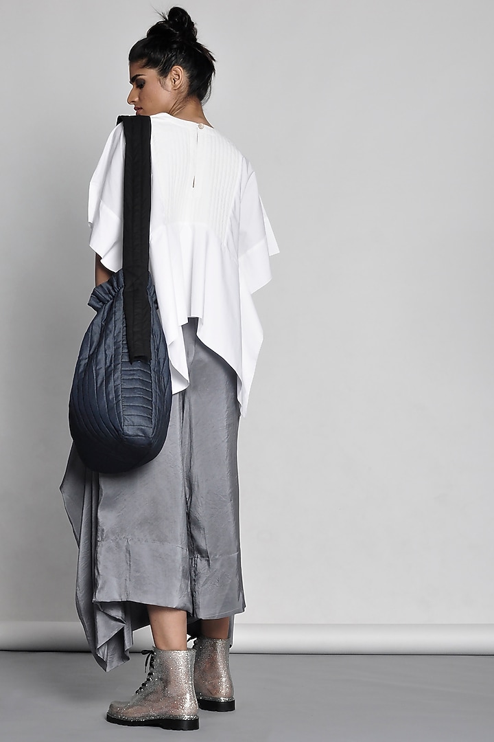 Silver Draped Silk Pants by Ritesh Kumar at Pernia's Pop Up Shop