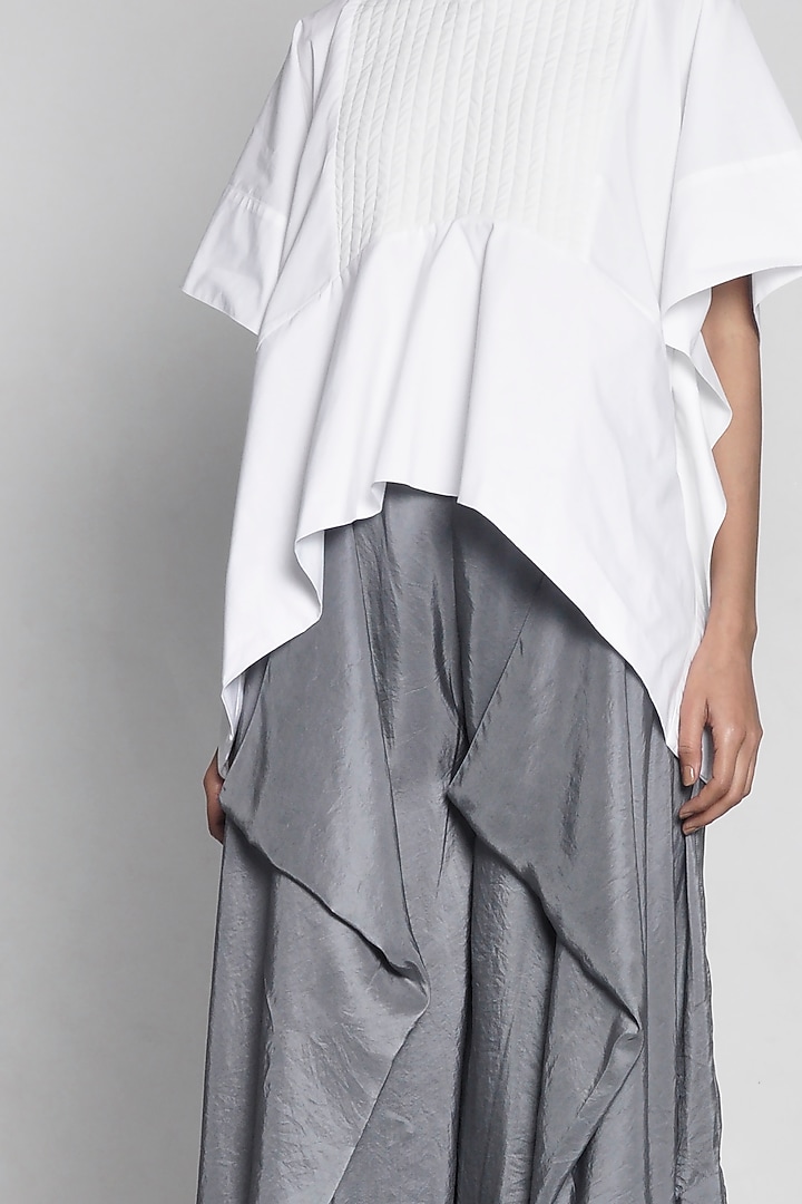 Silver Draped Silk Pants by Ritesh Kumar at Pernia's Pop Up Shop