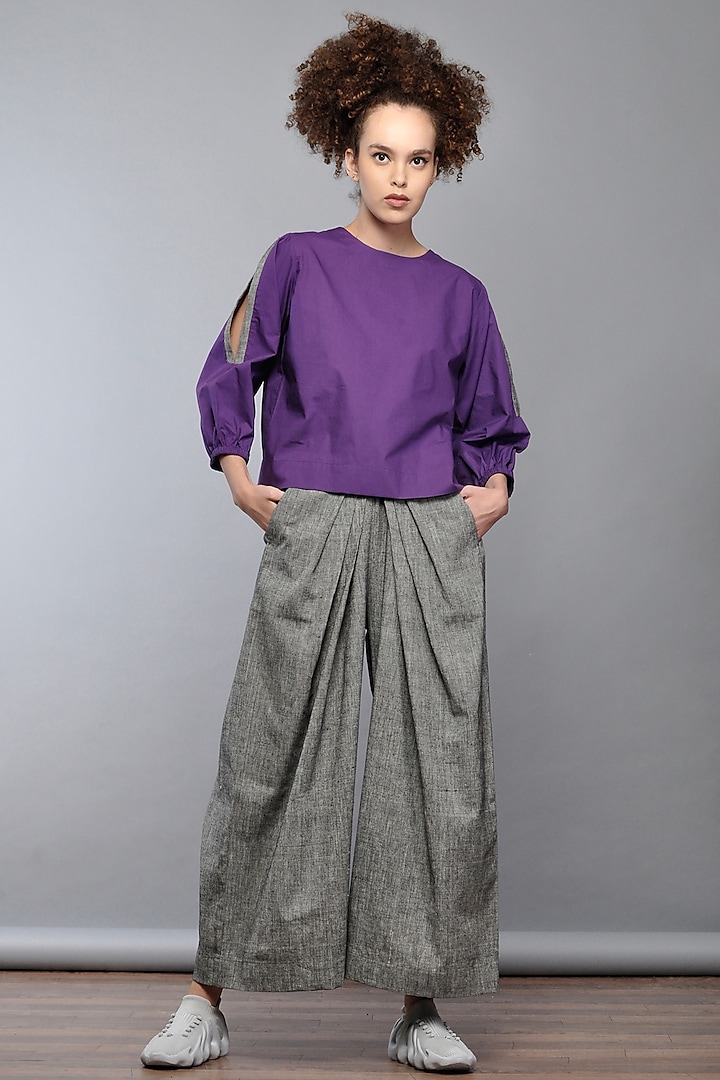 Grey Handwoven Cotton Pants by Ritesh Kumar at Pernia's Pop Up Shop