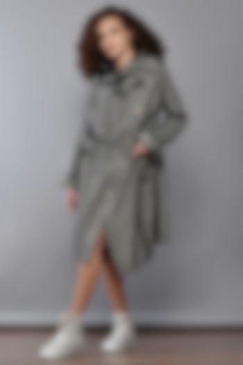 Grey Cotton Poplin Wrap Jacket Dress by Ritesh Kumar at Pernia's Pop Up Shop