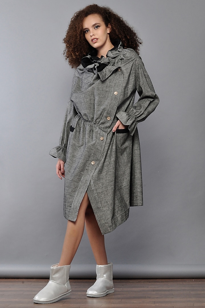 Grey Cotton Poplin Wrap Jacket Dress by Ritesh Kumar