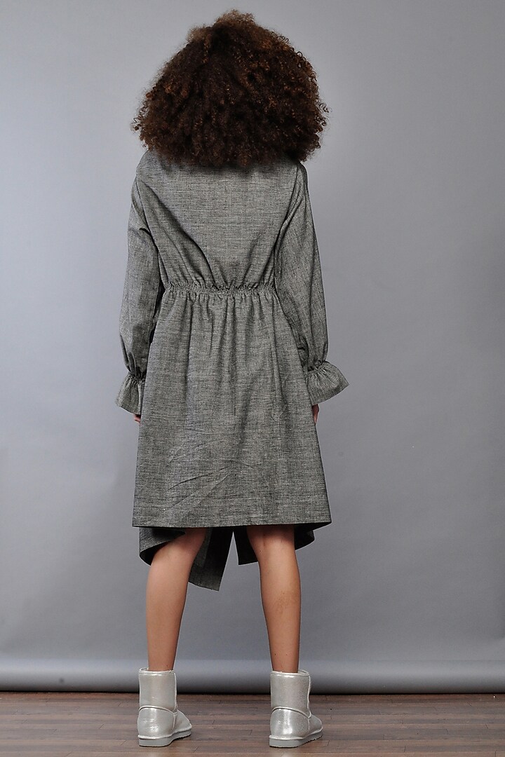 Grey Cotton Poplin Wrap Jacket Vacation Dress by Ritesh Kumar at Pernia's Pop Up Shop