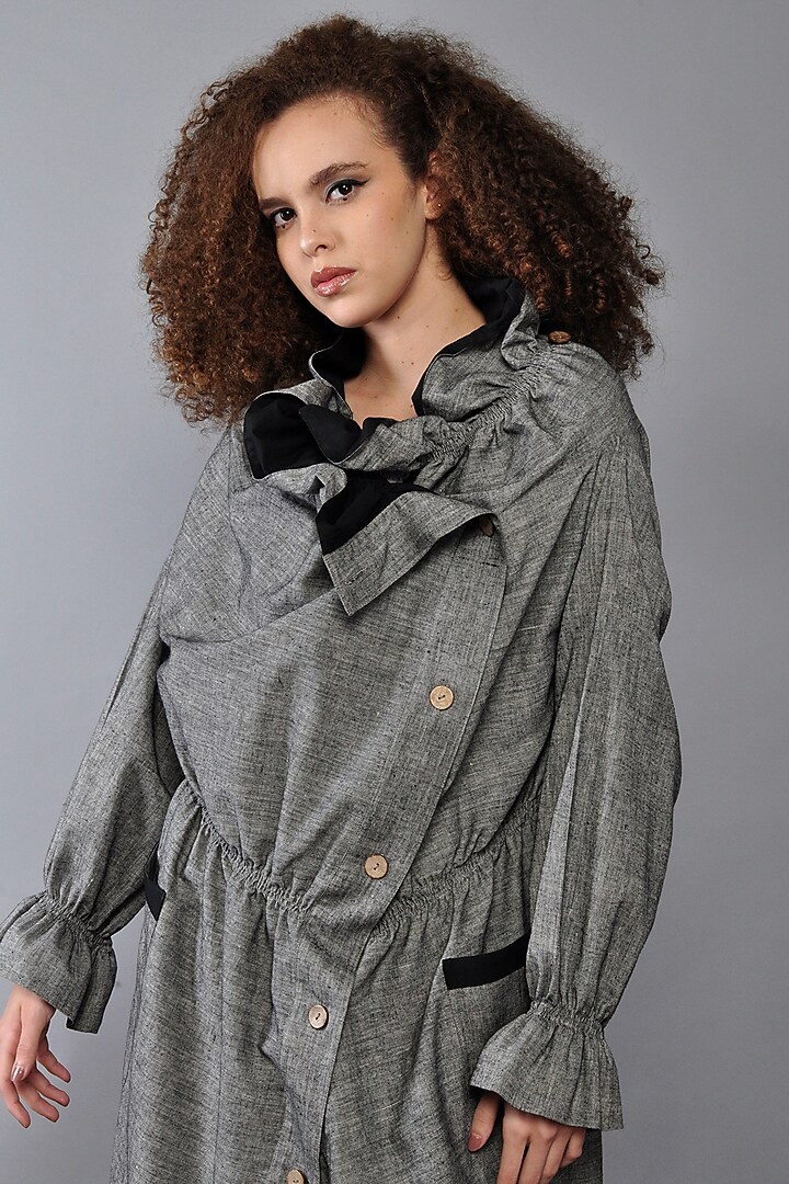 Grey Cotton Poplin Wrap Jacket Vacation Dress by Ritesh Kumar at Pernia's Pop Up Shop
