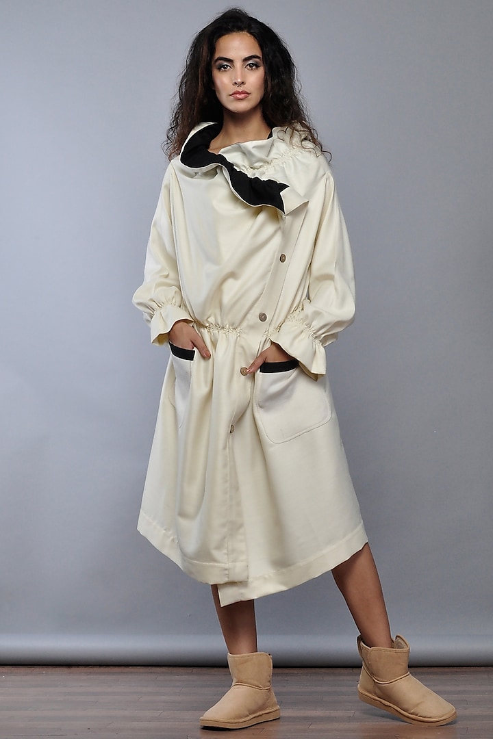 White Wool Wrap Jacket Dress by Ritesh Kumar