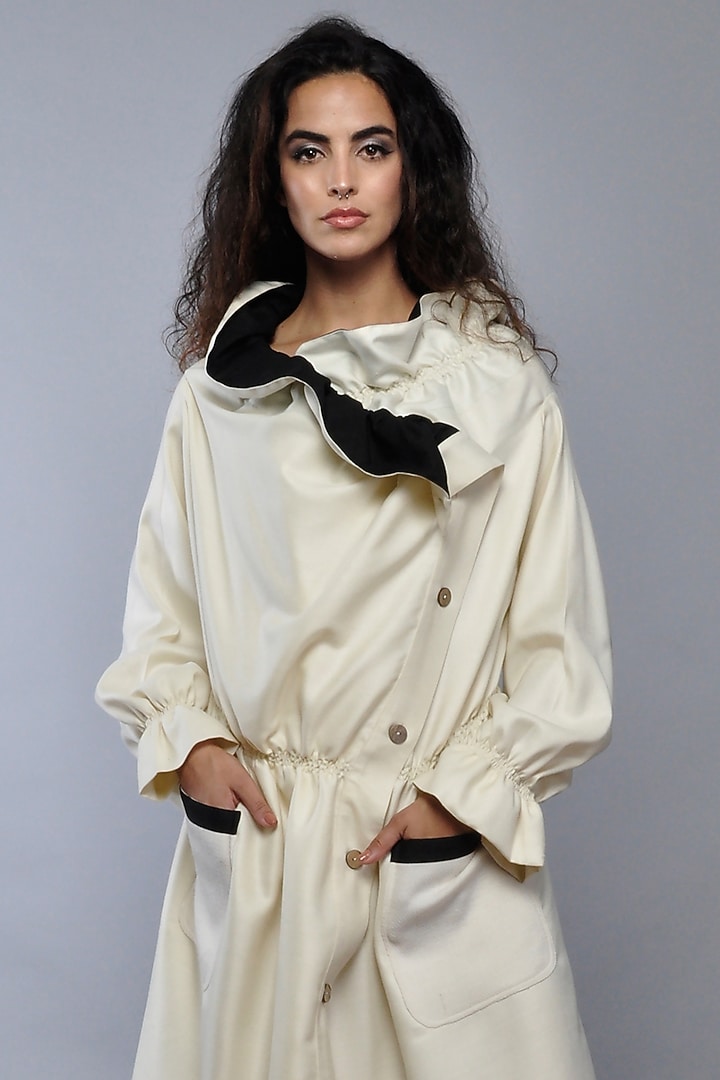 White Wool Wrap Jacket Vacation Dress by Ritesh Kumar at Pernia's Pop Up Shop