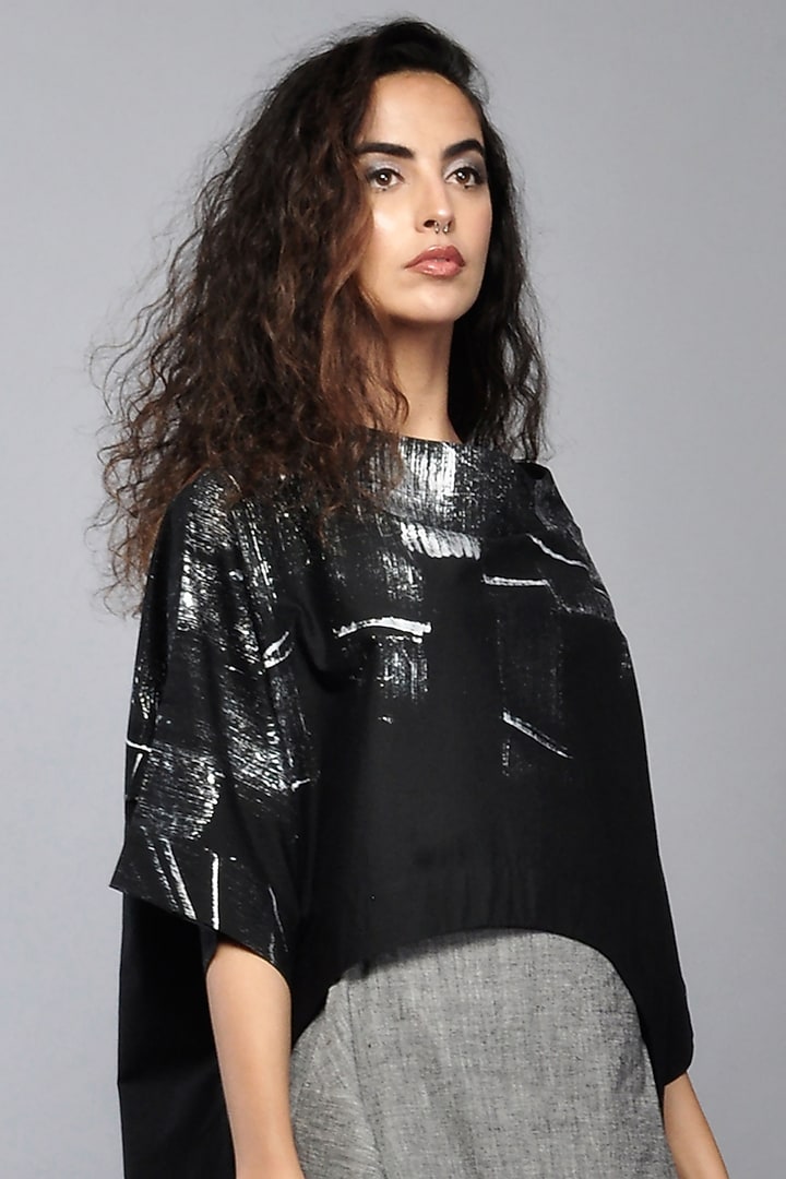 Black Hand Painted Tunic by Ritesh Kumar at Pernia's Pop Up Shop